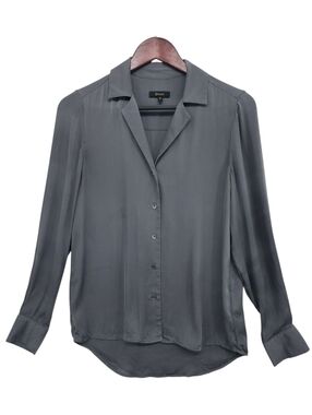 Quince Washable Silk Stretch Blouse Gray Notch Collar Quiet Luxury Small